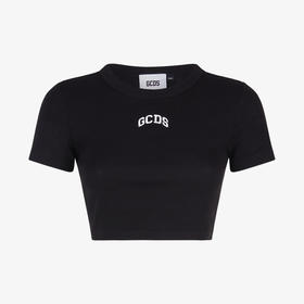 GCDS 女士字母徽标刺绣棉质短款圆领短袖T恤 黑色 A1CW2801JA299