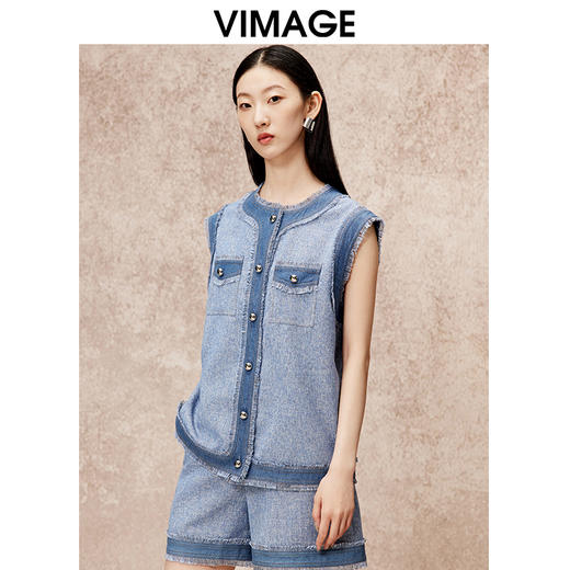 VIMAGE纬漫秋季新款廓形复古宽松百搭时尚马甲外套V2203835 商品图2