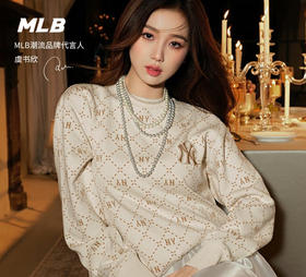 MLB男女情侣钻石老花圆领套头卫衣刺绣logo23秋季新款3AMTM0134