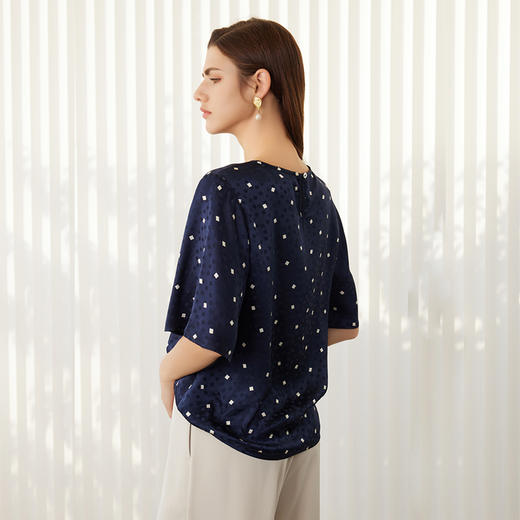 【印花五分袖真丝T恤】24年春夏新品女士100%桑蚕丝圆领套头真丝上衣 商品图3