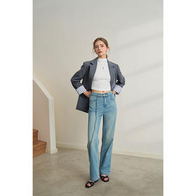 HeyDress复古牛仔裤女春夏高腰系带宽松显瘦阔腿裤百搭长款裤子