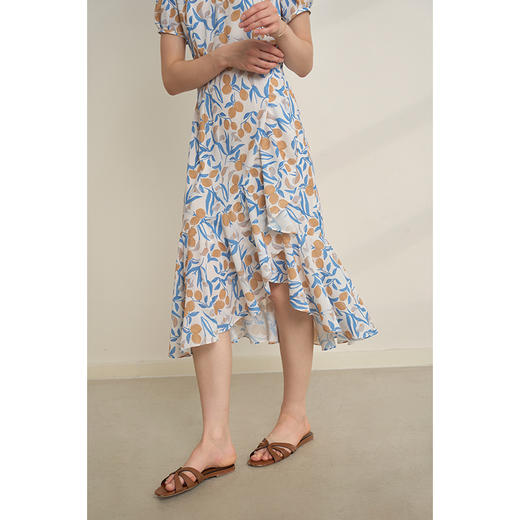 HeyDress原创柠檬碎花连衣裙女夏季法式V领荷叶设计浪漫度假裙子 商品图3