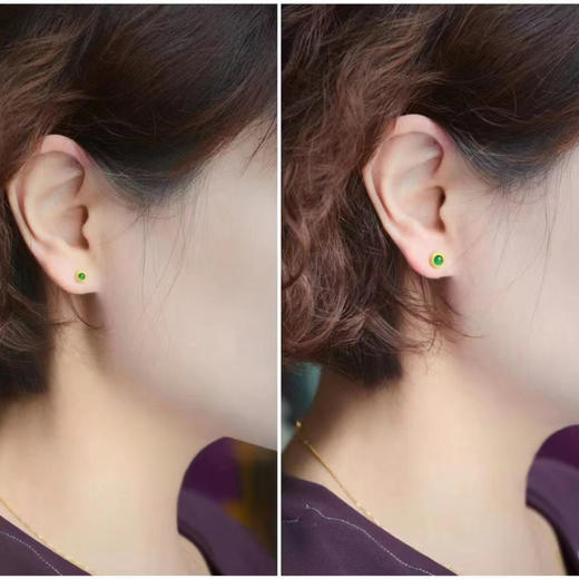 龢盒原创 18k金镶翡翠豆豆耳钉 商品图4