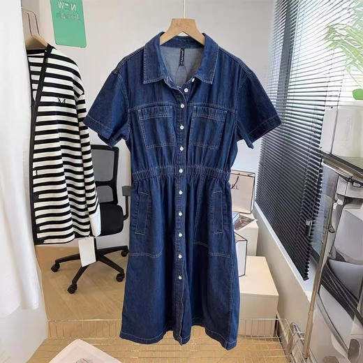 「拼团同款！之家新款！」上身太好看了！纯棉松紧高腰polo牛仔连衣裙夏裙子 商品图3