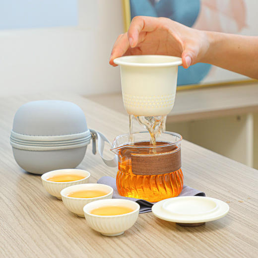 【一套成席茶事无忧】礼品套装陶瓷功夫茶具，喝茶有它有仪式感不占地，户外快客杯一壶三杯便携包旅行茶具LOGOQQ新年礼盒年货礼盒 商品图2