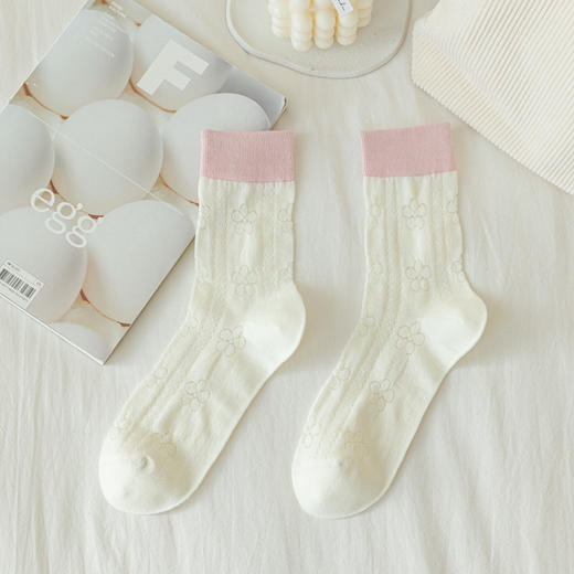 任选5双【袜子女菱形拼接】夏季镂空网眼透气中筒袜  ins潮薄款撞色日系堆堆袜  商品图5