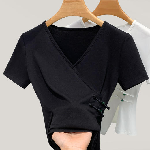 新中式盘扣V领体恤不规则收腰上衣 XY-T4X0638 商品图2