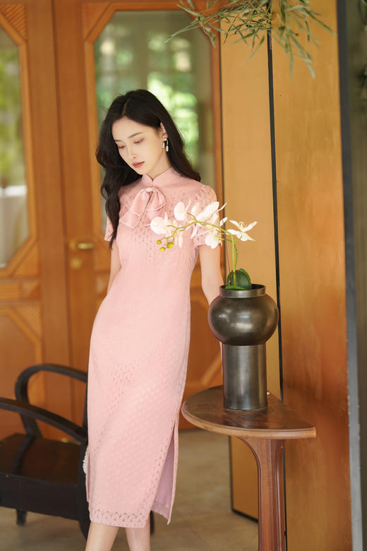 爆款推荐# 经典长青款『苏然』蝴蝶结蕾丝麦穗旗袍连衣裙，穿着自在舒适的文艺气质连衣裙！ 商品图2