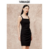 VIMAGE纬漫纪时尚露背基础款简约方领宽吊带黑色连衣裙秋新款V2207806 商品缩略图3