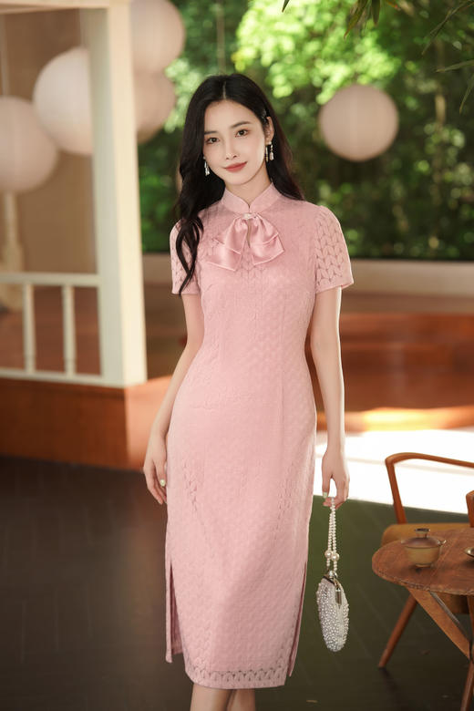 爆款推荐# 经典长青款『苏然』蝴蝶结蕾丝麦穗旗袍连衣裙，穿着自在舒适的文艺气质连衣裙！ 商品图8