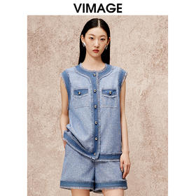 VIMAGE纬漫秋季新款廓形复古宽松百搭时尚马甲外套V2203835