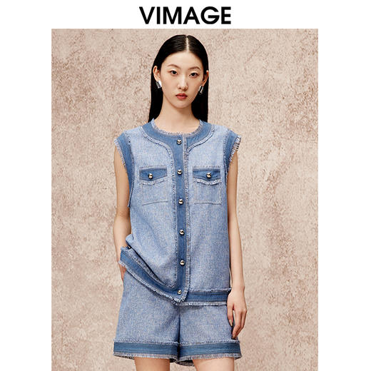 VIMAGE纬漫秋季新款廓形复古宽松百搭时尚马甲外套V2203835 商品图0