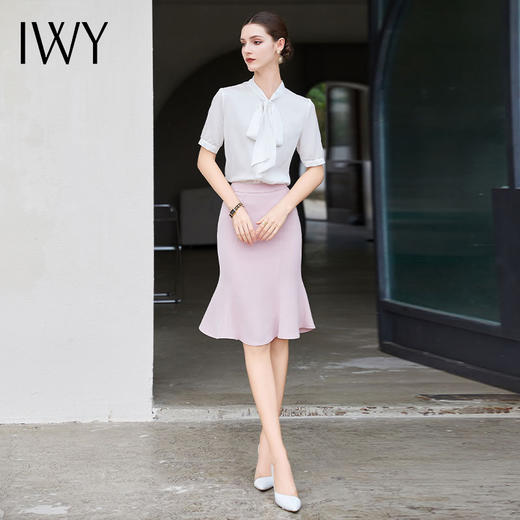 IWY/夏季新品短袖衬衫鱼尾裙时尚正装两件套套装裙轻奢时尚高级感B512+S2003 商品图2