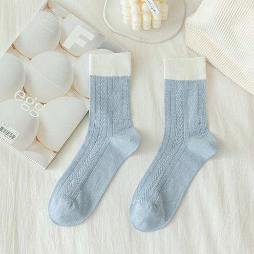 任选5双【袜子女菱形拼接】夏季镂空网眼透气中筒袜  ins潮薄款撞色日系堆堆袜  商品图11