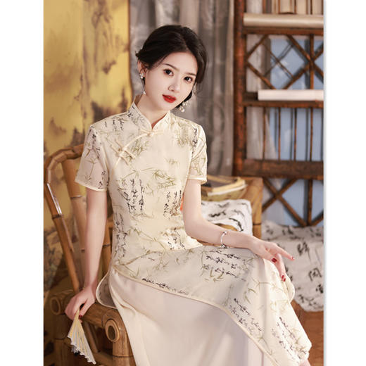 改良长款奥黛旗袍裙2024春夏新款复古民族风天丝麻奥黛SYK21836 商品图3