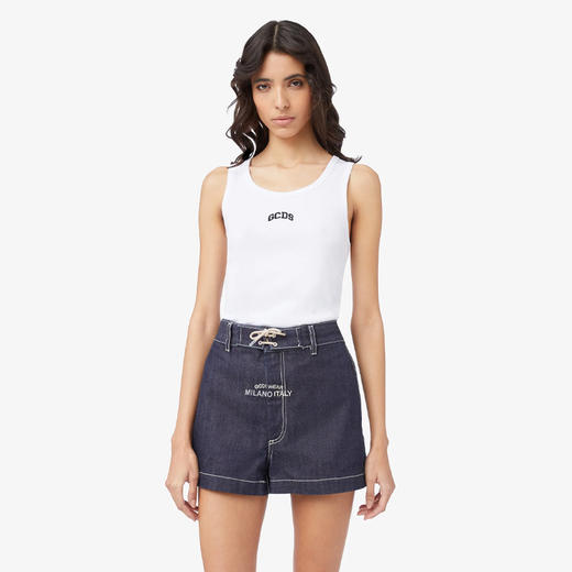 GCDS 女士字母徽标刺绣棉质休闲背心 白色 A1CW2809JA210 商品图1
