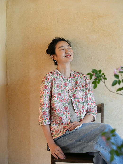 牧衣游原创 蔷薇印花纯棉衬衫女新款轻薄文艺百搭碎花上衣 寄长月 商品图2