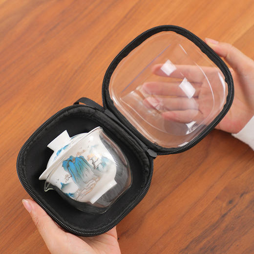 【千里江山旅行茶具】旅行茶具户外便携式快客杯陶瓷，小空间大配置随时携带超便携，一壶两杯小套装 商务活动礼品 商品图3