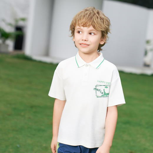 【凉感】mettekids男童短袖t恤2024夏新款儿童白色大童透气Polo衫 商品图2