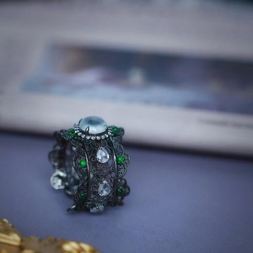 龢盒原创 18k黑金冰蛋蕾丝戒指 商品图2