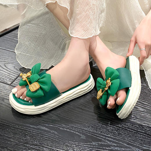 【松糕厚底凉拖鞋女】夏家居仙女风蝴蝶结一字拖 网红百搭外穿  商品图2