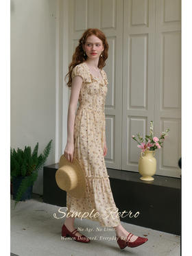 SimpleRetro奥斯汀玫瑰 天丝油画碎花连衣裙女夏法式长款茶歇裙子