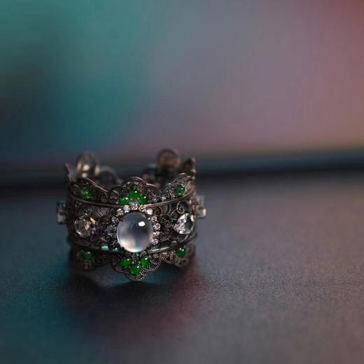 龢盒原创 18k黑金冰蛋蕾丝戒指 商品图3