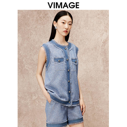 VIMAGE纬漫秋季新款廓形复古宽松百搭时尚马甲外套V2203835 商品图1