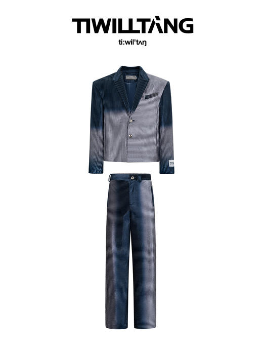 TIWILLTANG启世录“拟海泊浪”时装银蓝高级渐变缎绒轻奢西装套装 商品图3