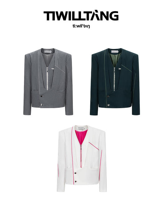 TIWILLTANG启世录“绅缦”无领开衫拉链解构呢西装秋季高级感西服 商品图3