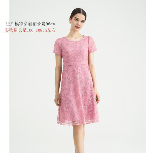 司歌蕾丝复古优雅圆领收腰连衣裙短袖A89M012 商品图0