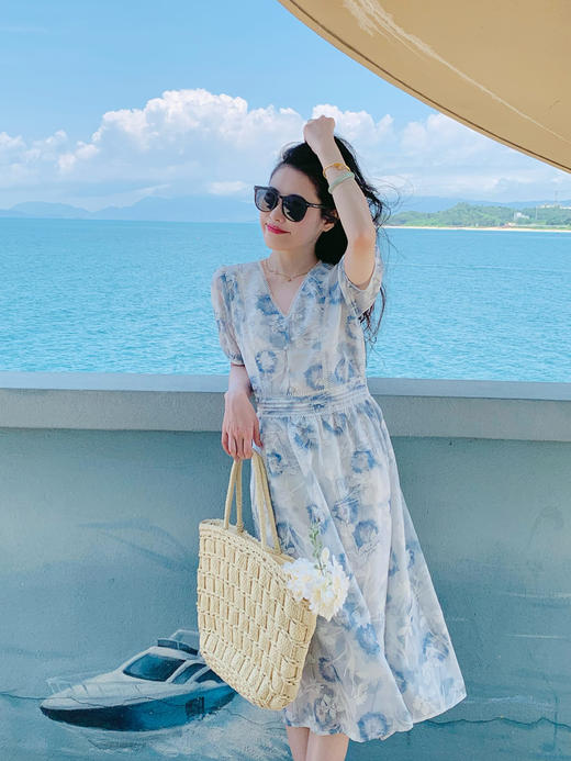 【百图lulu定制】【海底星空连衣裙】 蓝色海底星空 水墨画  短袖连衣裙 商品图0