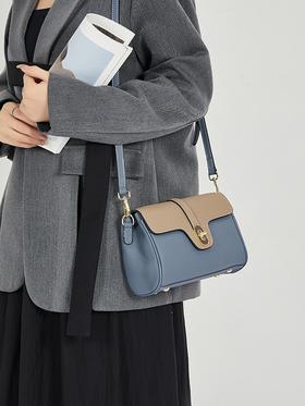 【颜值在线，彰显气质~】新款单肩女包 撞色简约百搭小方包 高级感头层牛皮 单肩斜挎包女士包-QQ