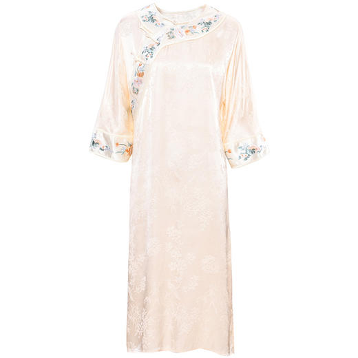 DNO中国风刺绣连衣裙深圳南油女装夏季宽松新中式中袖斜襟盘扣裙子 商品图4