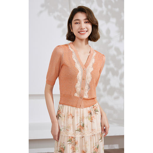 乔万尼针织衫短袖女夏季薄款拼接设计感EM2M856 商品图1