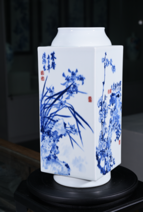 青花梅兰竹节四方镶器