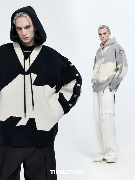 TIWILLTANG启世录 店主推荐 限定蓝紫灰撞米白两件式刺绣针织卫衣 商品图1