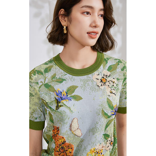 乔万尼针织衫女夏短袖新款立体提花EM2M909 商品图2