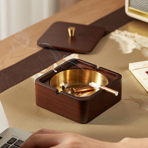 初心| 实木方形烟灰缸泰国橡胶木 商品图2