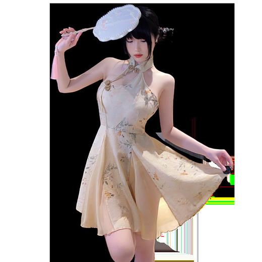 【霏慕】新中式A字露臀印花旗袍6246情趣内衣性感裸背古风制服 商品图4