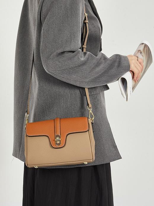 【颜值在线，彰显气质~】新款单肩女包 撞色简约百搭小方包 高级感头层牛皮 单肩斜挎包女士包-QQ 商品图1