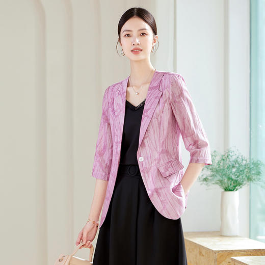 雀说天丝西装外套女薄款七分袖上衣韩版修身高级感气质休闲小西服AL24925 商品图1