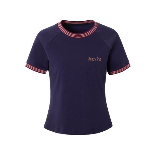 heris/H42116/撞色手写刺绣 彩色罗口拼接 收腰显瘦插肩短袖短T 商品图4