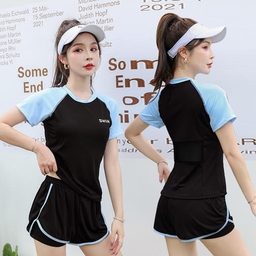 【FASHION，灵动活力少女~】分体泳衣女 爆款运动显瘦遮肚 时尚收腰显瘦裙式泳装 平角游泳衣套装-QQ 商品图13