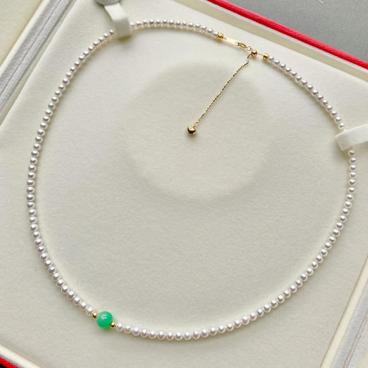 5A级珍珠baby珠阳绿翡翠珠串18k金项链 商品图8