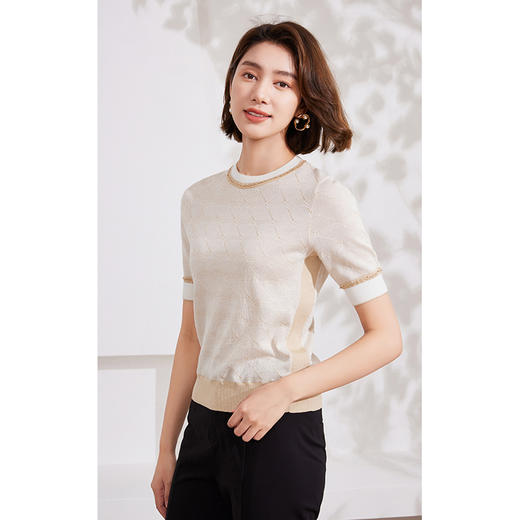 乔万尼针织衫女新款短袖法式撞色高级感EM2M855 商品图2