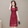 蕾丝刺锈网纱连衣裙，短袖裙时尚中长款红色婚礼裙QYM- LRX-4A21920-Y 商品缩略图0