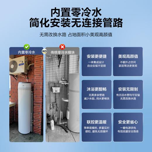 海尔（Haier）零冷水空气能热水器200升 一级杀菌阻垢健康洗R32冷媒电辅热80℃以旧换新BE7RU1（4-6人） 商品图5