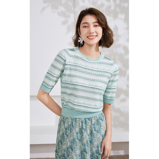 乔万尼针织衫短袖女夏季薄款新品高级感提花EM2M859 商品图2