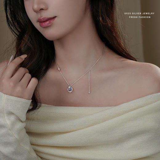 【沐雪】S925银蓝色琉璃石雪花花环项链【YXS-YA0426】 商品图2